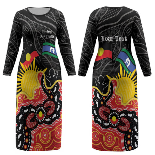 Personalised Australia Aboriginal Children's Day Couples Matching Long Sleeve Bodycon Dress and Long Sleeve Button Shirt Living Our Truth Indigenous Pattern