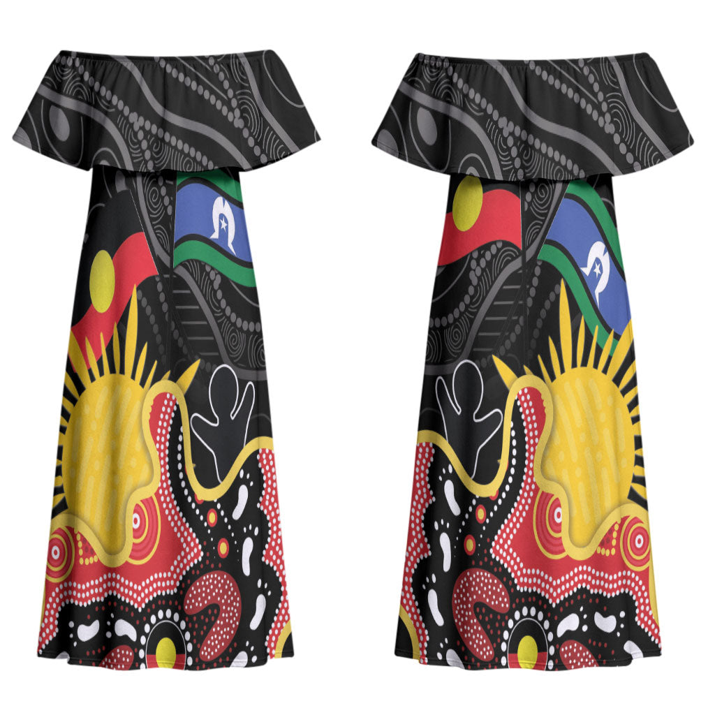 Personalised Australia Aboriginal Children's Day Couples Matching Off Shoulder Maxi Dress and Hawaiian Shirt Living Our Truth Indigenous Pattern