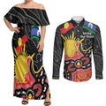 Personalised Australia Aboriginal Children's Day Couples Matching Off Shoulder Maxi Dress and Long Sleeve Button Shirt Living Our Truth Indigenous Pattern