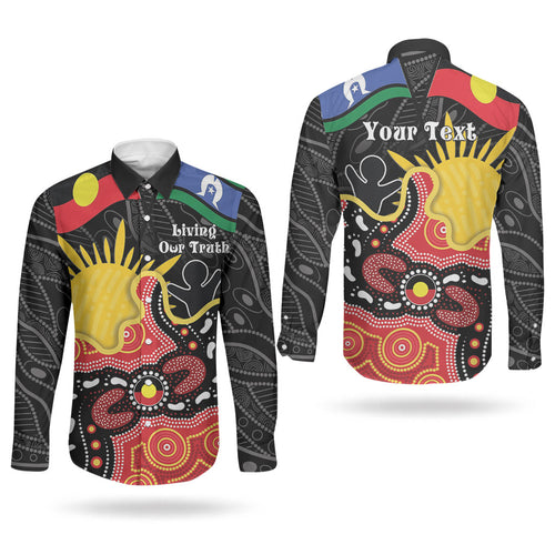 Personalised Australia Aboriginal Children's Day Couples Matching Off Shoulder Maxi Dress and Long Sleeve Button Shirt Living Our Truth Indigenous Pattern