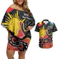 Personalised Australia Aboriginal Children's Day Couples Matching Off Shoulder Short Dress and Hawaiian Shirt Living Our Truth Indigenous Pattern