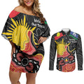 Personalised Australia Aboriginal Children's Day Couples Matching Off Shoulder Short Dress and Long Sleeve Button Shirt Living Our Truth Indigenous Pattern
