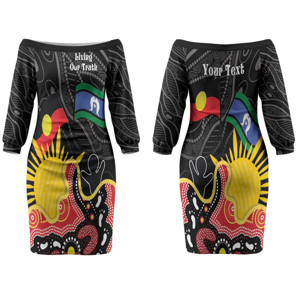Personalised Australia Aboriginal Children's Day Couples Matching Off The Shoulder Long Sleeve Dress and Hawaiian Shirt Living Our Truth Indigenous Pattern