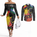 Personalised Australia Aboriginal Children's Day Couples Matching Off The Shoulder Long Sleeve Dress and Long Sleeve Button Shirt Living Our Truth Indigenous Pattern