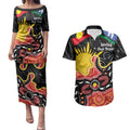 Personalised Australia Aboriginal Children's Day Couples Matching Puletasi and Hawaiian Shirt Living Our Truth Indigenous Pattern
