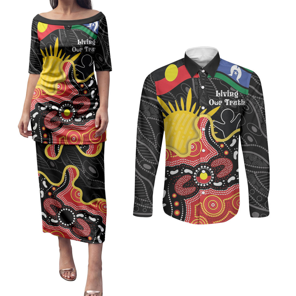 Personalised Australia Aboriginal Children's Day Couples Matching Puletasi and Long Sleeve Button Shirt Living Our Truth Indigenous Pattern