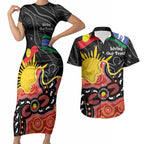 Personalised Australia Aboriginal Children's Day Couples Matching Short Sleeve Bodycon Dress and Hawaiian Shirt Living Our Truth Indigenous Pattern