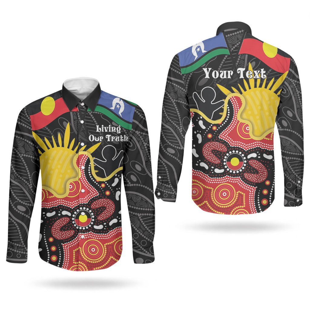 Personalised Australia Aboriginal Children's Day Couples Matching Short Sleeve Bodycon Dress and Long Sleeve Button Shirt Living Our Truth Indigenous Pattern