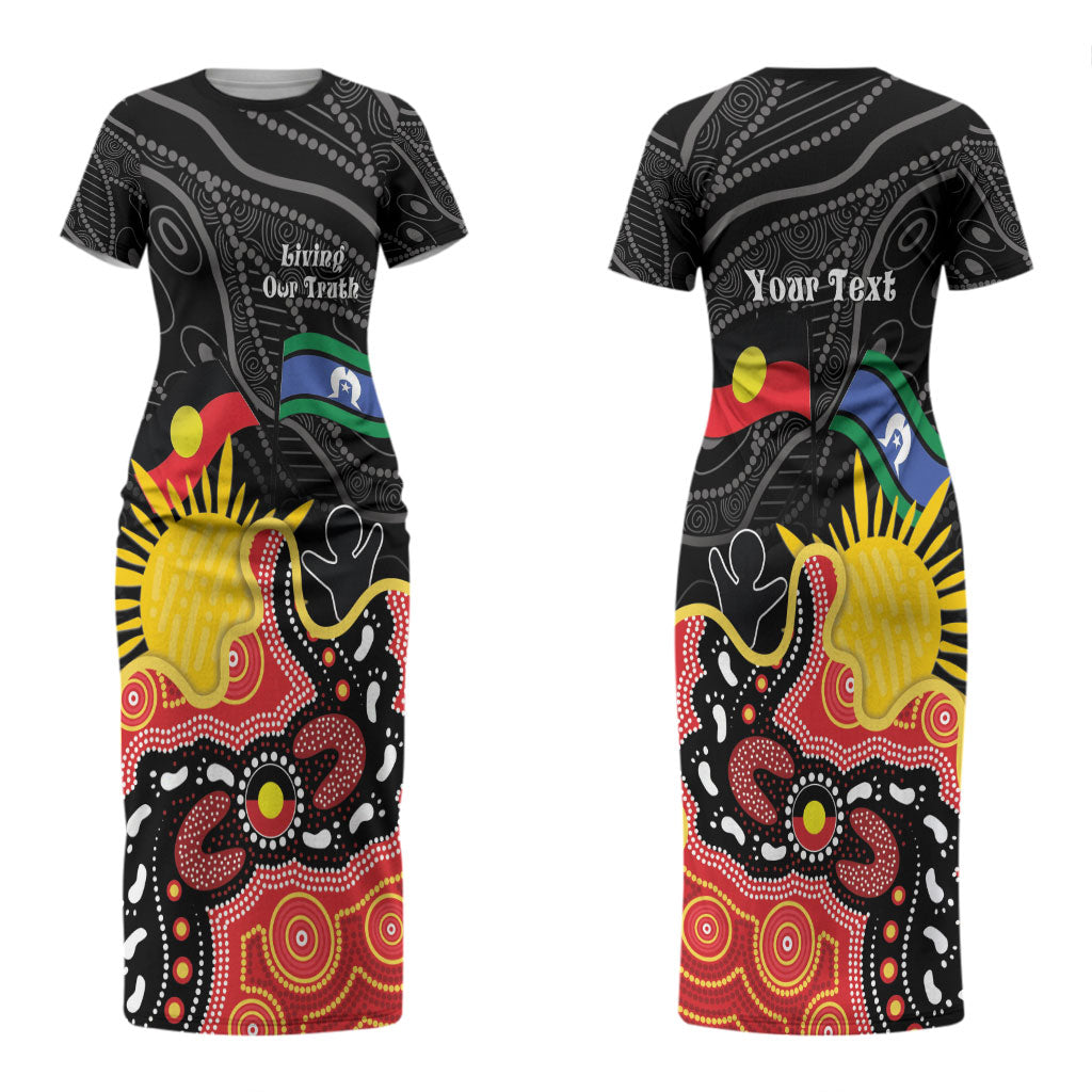 Personalised Australia Aboriginal Children's Day Couples Matching Short Sleeve Bodycon Dress and Long Sleeve Button Shirt Living Our Truth Indigenous Pattern