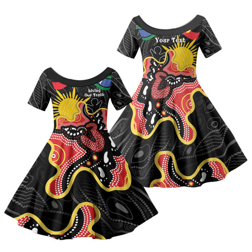 Personalised Australia Aboriginal Children's Day Family Matching Long Sleeve Bodycon Dress and Hawaiian Shirt Living Our Truth Indigenous Pattern