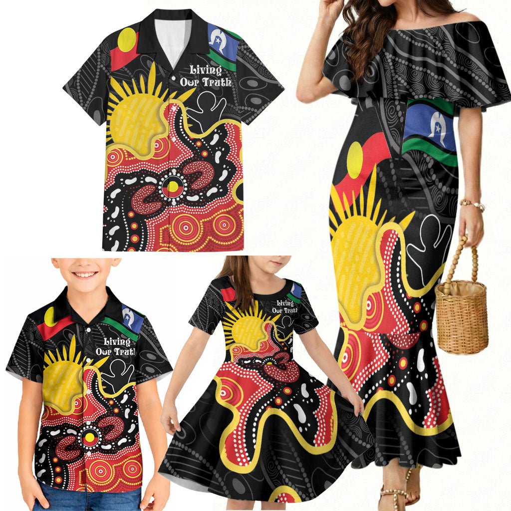 Personalised Australia Aboriginal Children's Day Family Matching Mermaid Dress and Hawaiian Shirt Living Our Truth Indigenous Pattern