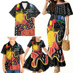 Personalised Australia Aboriginal Children's Day Family Matching Mermaid Dress and Hawaiian Shirt Living Our Truth Indigenous Pattern