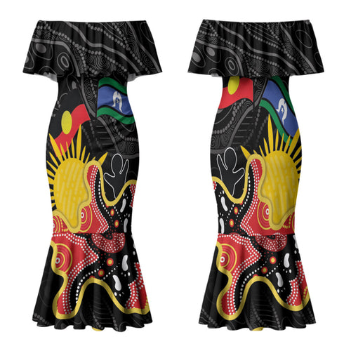 Personalised Australia Aboriginal Children's Day Family Matching Mermaid Dress and Hawaiian Shirt Living Our Truth Indigenous Pattern