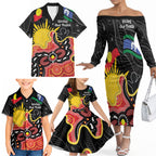 Personalised Australia Aboriginal Children's Day Family Matching Off The Shoulder Long Sleeve Dress and Hawaiian Shirt Living Our Truth Indigenous Pattern