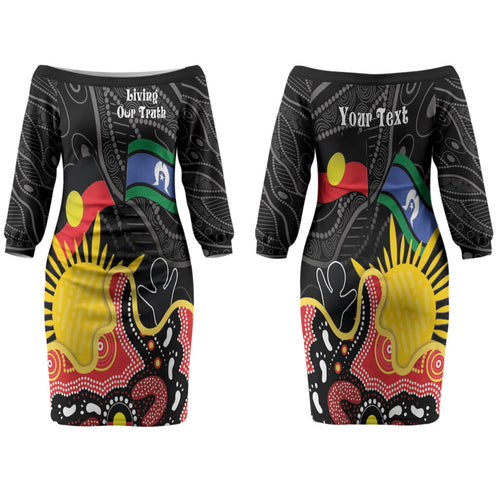 Personalised Australia Aboriginal Children's Day Family Matching Off The Shoulder Long Sleeve Dress and Hawaiian Shirt Living Our Truth Indigenous Pattern