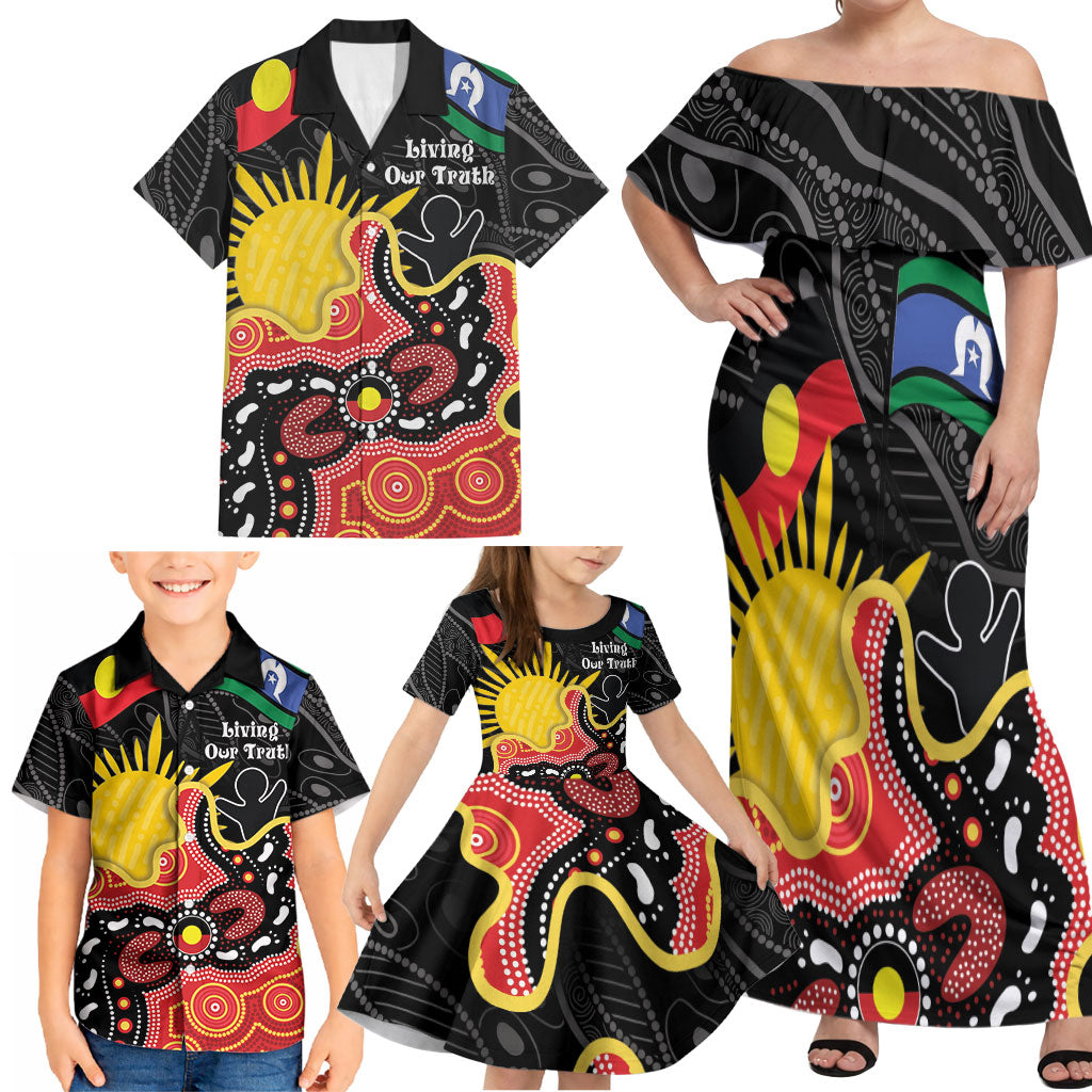 Personalised Australia Aboriginal Children's Day Family Matching Off Shoulder Maxi Dress and Hawaiian Shirt Living Our Truth Indigenous Pattern