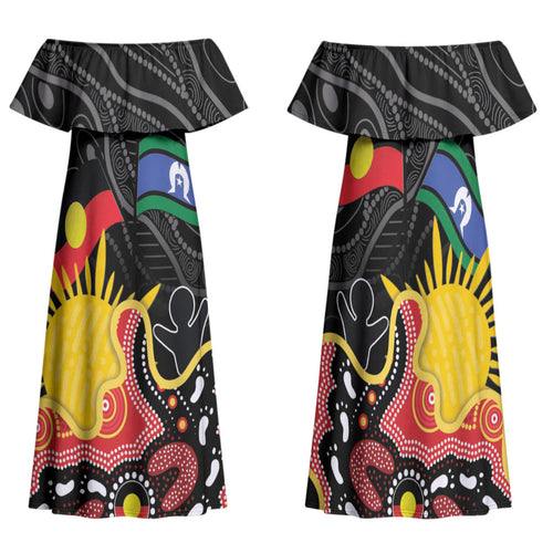 Personalised Australia Aboriginal Children's Day Family Matching Off Shoulder Maxi Dress and Hawaiian Shirt Living Our Truth Indigenous Pattern