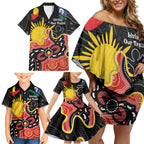 Personalised Australia Aboriginal Children's Day Family Matching Off Shoulder Short Dress and Hawaiian Shirt Living Our Truth Indigenous Pattern