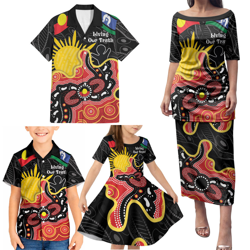 Personalised Australia Aboriginal Children's Day Family Matching Puletasi and Hawaiian Shirt Living Our Truth Indigenous Pattern