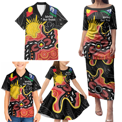 Personalised Australia Aboriginal Children's Day Family Matching Puletasi and Hawaiian Shirt Living Our Truth Indigenous Pattern