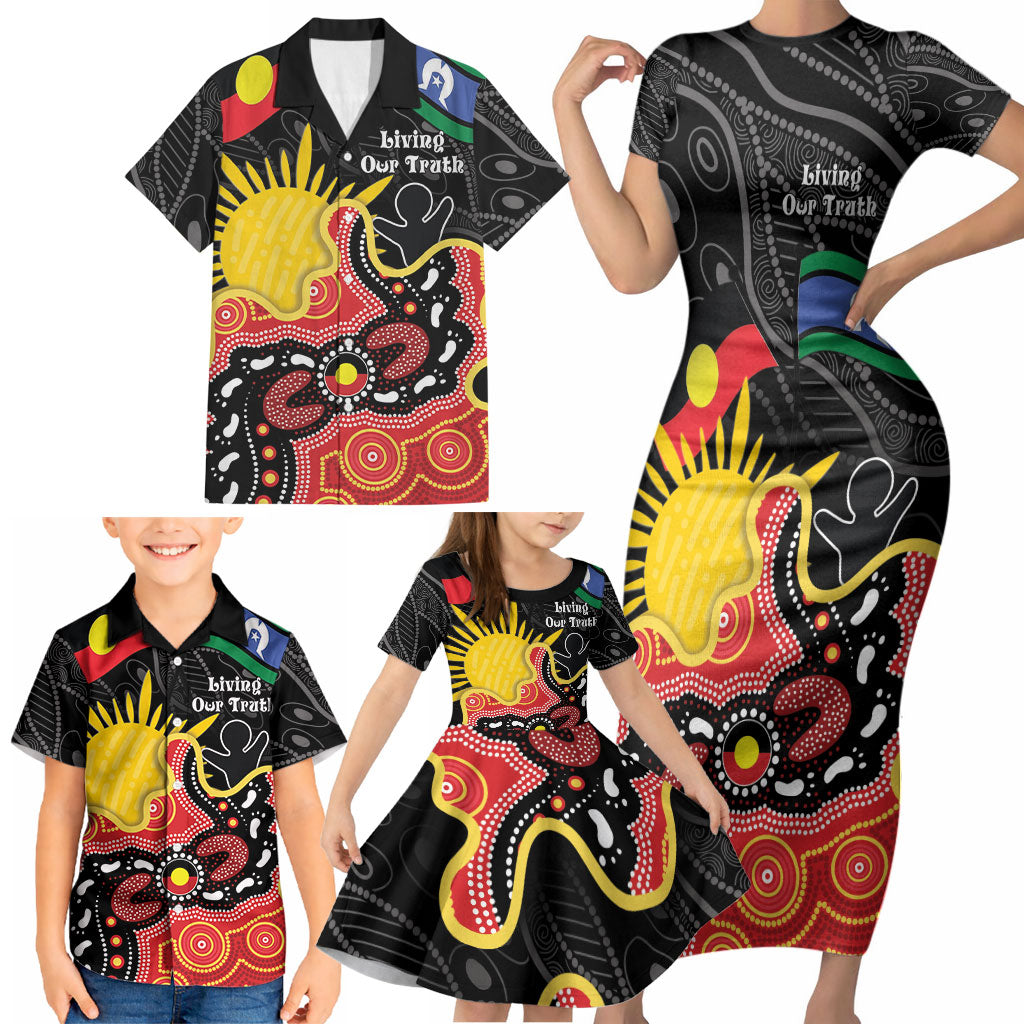 Personalised Australia Aboriginal Children's Day Family Matching Short Sleeve Bodycon Dress and Hawaiian Shirt Living Our Truth Indigenous Pattern