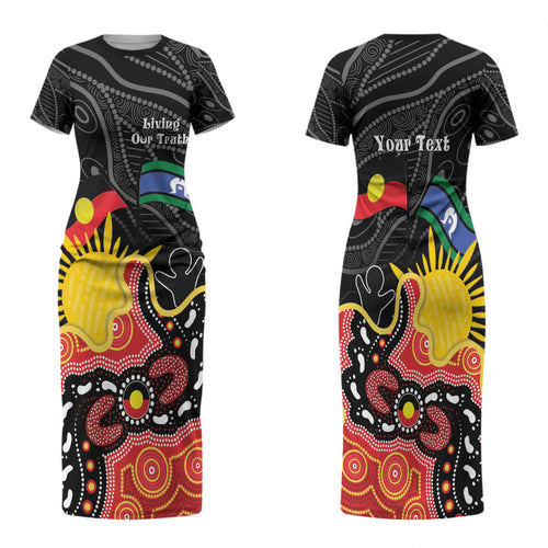 Personalised Australia Aboriginal Children's Day Family Matching Short Sleeve Bodycon Dress and Hawaiian Shirt Living Our Truth Indigenous Pattern