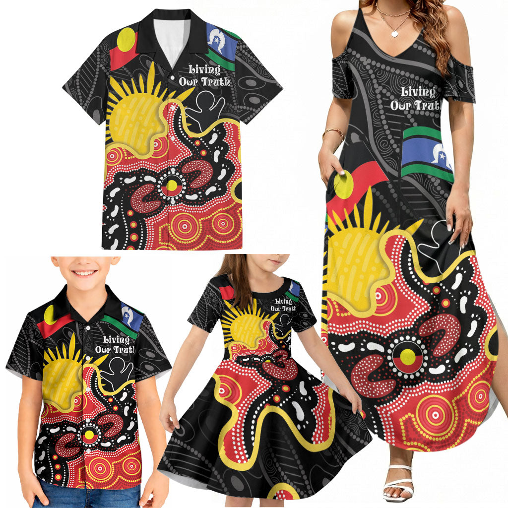 Personalised Australia Aboriginal Children's Day Family Matching Summer Maxi Dress and Hawaiian Shirt Living Our Truth Indigenous Pattern