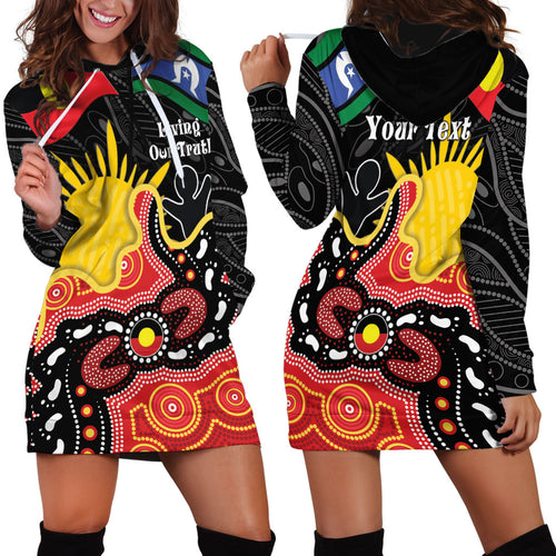Personalised Australia Aboriginal Children's Day Hoodie Dress Living Our Truth Indigenous Pattern