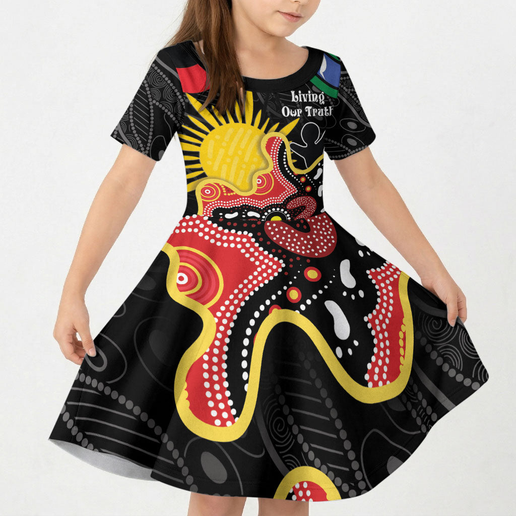 Personalised Australia Aboriginal Children's Day Kid Short Sleeve Dress Living Our Truth Indigenous Pattern