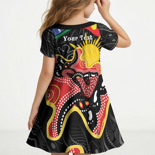 Personalised Australia Aboriginal Children's Day Kid Short Sleeve Dress Living Our Truth Indigenous Pattern