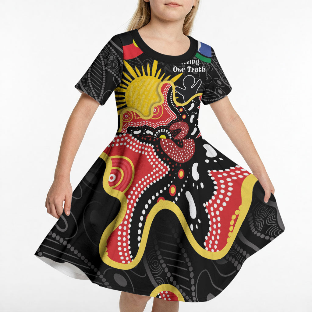 Personalised Australia Aboriginal Children's Day Kid Short Sleeve Dress Living Our Truth Indigenous Pattern