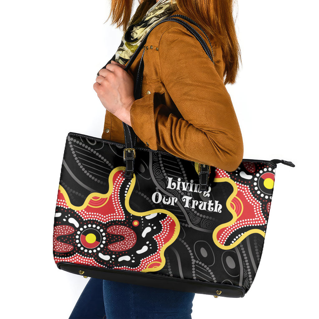 Australia Aboriginal Children's Day Leather Tote Bag Living Our Truth Indigenous Pattern