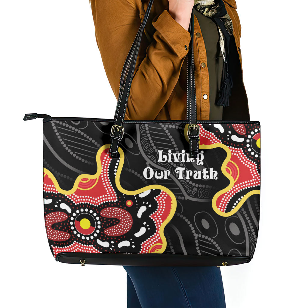 Australia Aboriginal Children's Day Leather Tote Bag Living Our Truth Indigenous Pattern