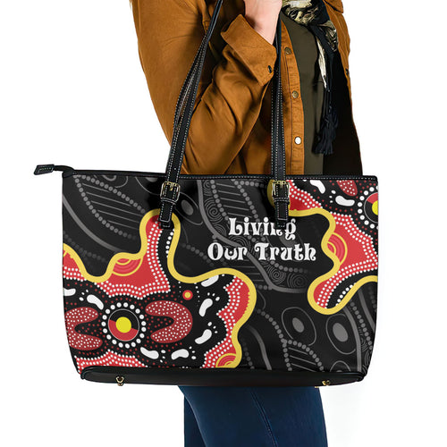 Australia Aboriginal Children's Day Leather Tote Bag Living Our Truth Indigenous Pattern