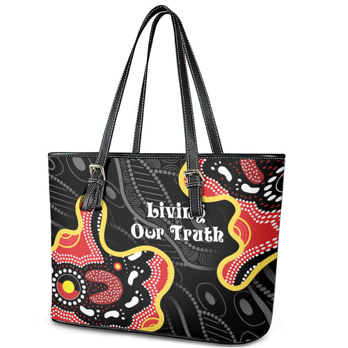 Australia Aboriginal Children's Day Leather Tote Bag Living Our Truth Indigenous Pattern
