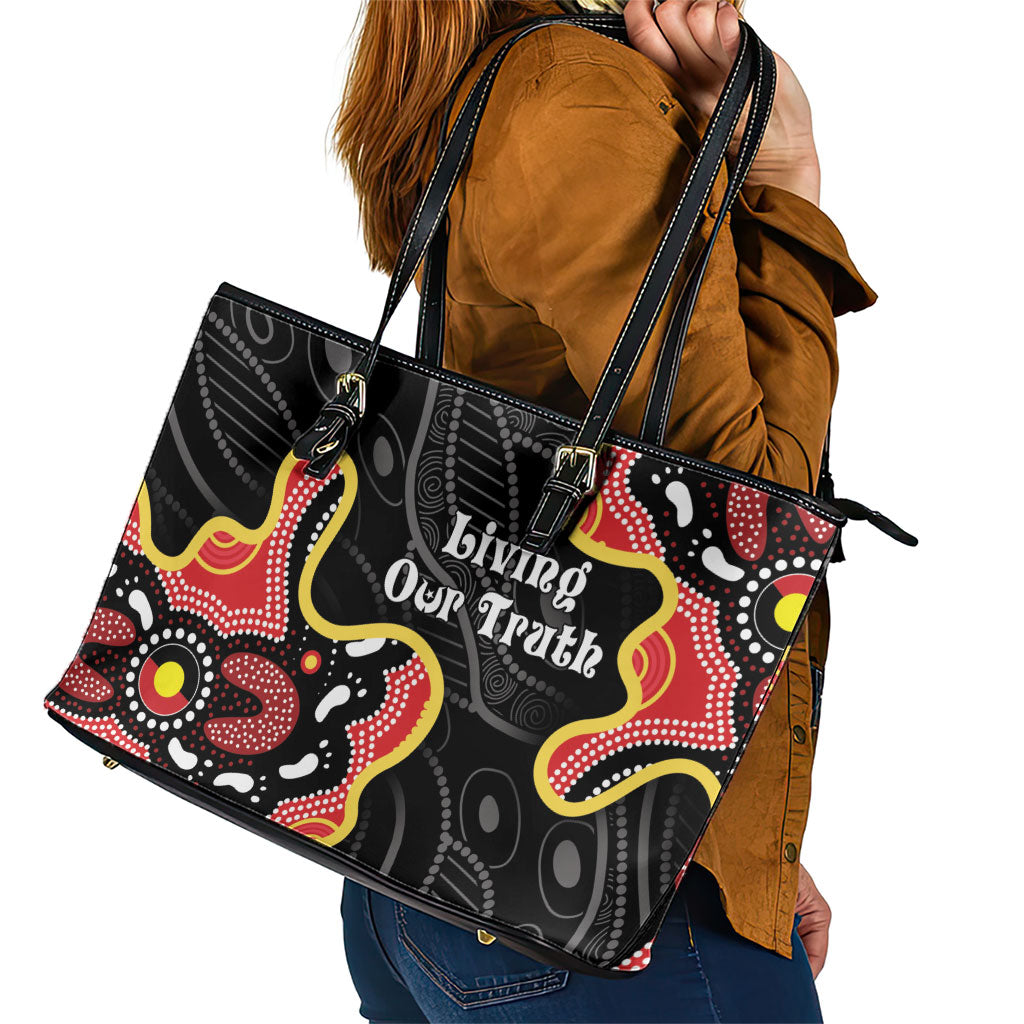 Australia Aboriginal Children's Day Leather Tote Bag Living Our Truth Indigenous Pattern