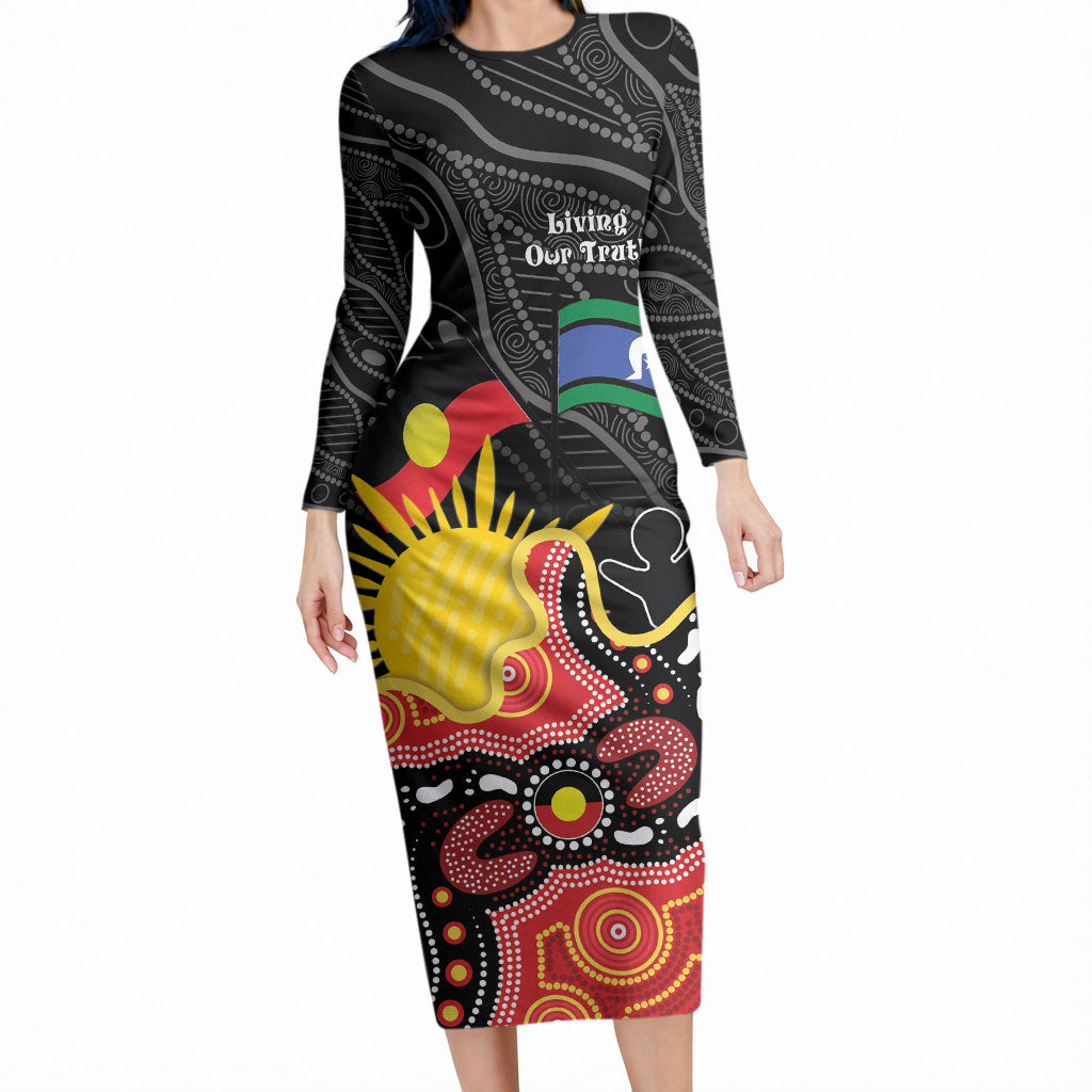 Personalised Australia Aboriginal Children's Day Long Sleeve Bodycon Dress Living Our Truth Indigenous Pattern