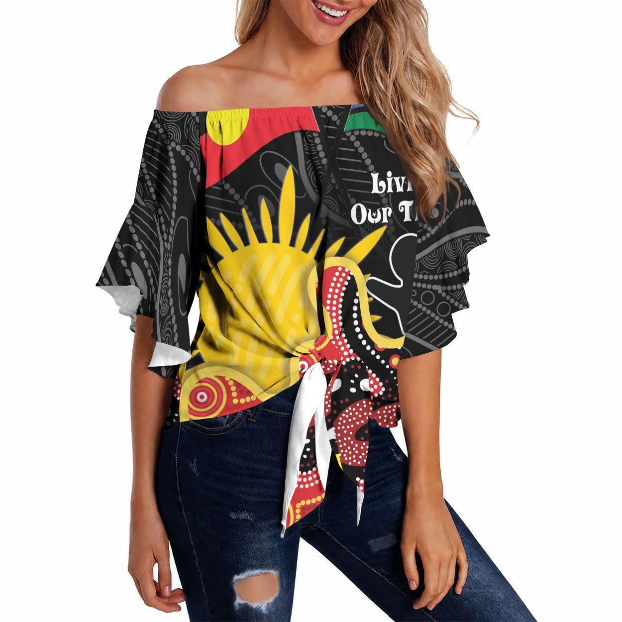 Personalised Australia Aboriginal Children's Day Off Shoulder Wrap Waist Top Living Our Truth Indigenous Pattern