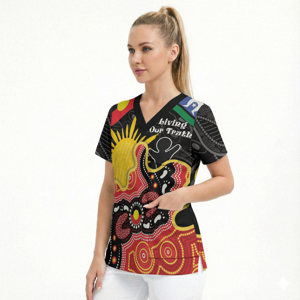 Personalised Australia Aboriginal Children's Day Scrub Top Living Our Truth Indigenous Pattern