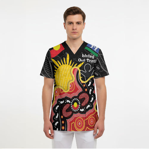 Personalised Australia Aboriginal Children's Day Scrub Top Living Our Truth Indigenous Pattern