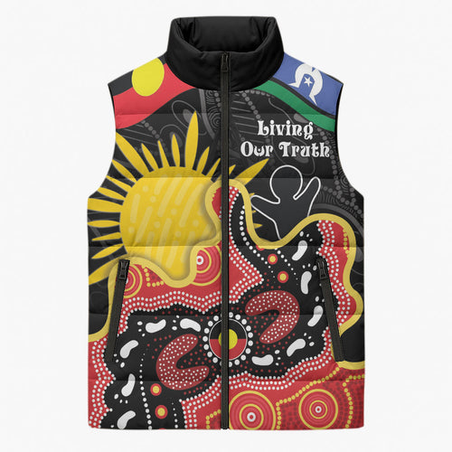 Personalised Australia Aboriginal Children's Day Sleeveless Puffer Jacket Living Our Truth Indigenous Pattern
