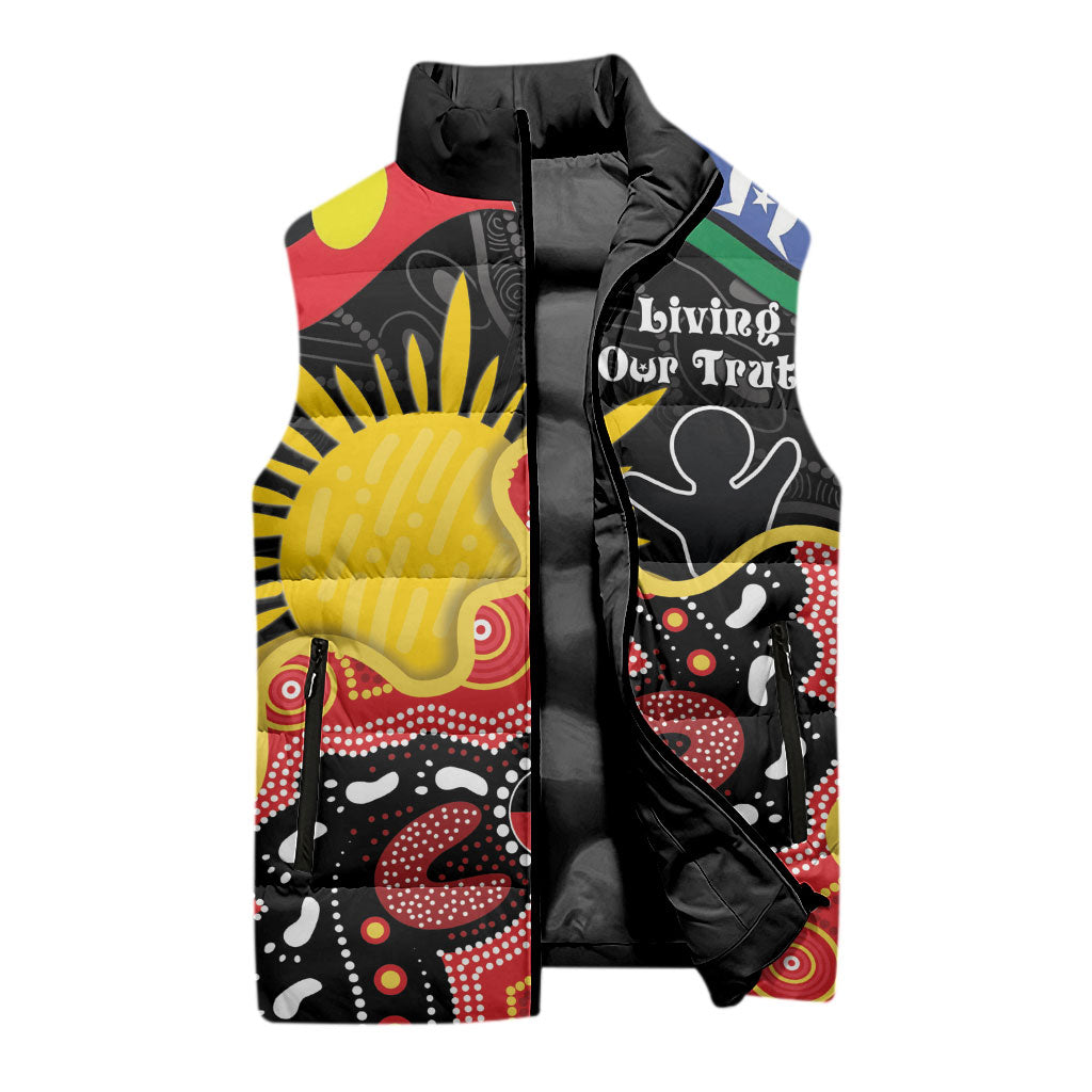 Personalised Australia Aboriginal Children's Day Sleeveless Puffer Jacket Living Our Truth Indigenous Pattern