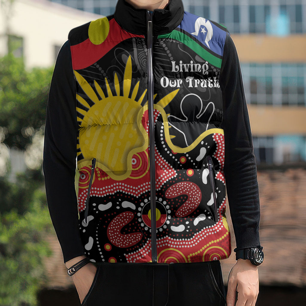Personalised Australia Aboriginal Children's Day Sleeveless Puffer Jacket Living Our Truth Indigenous Pattern