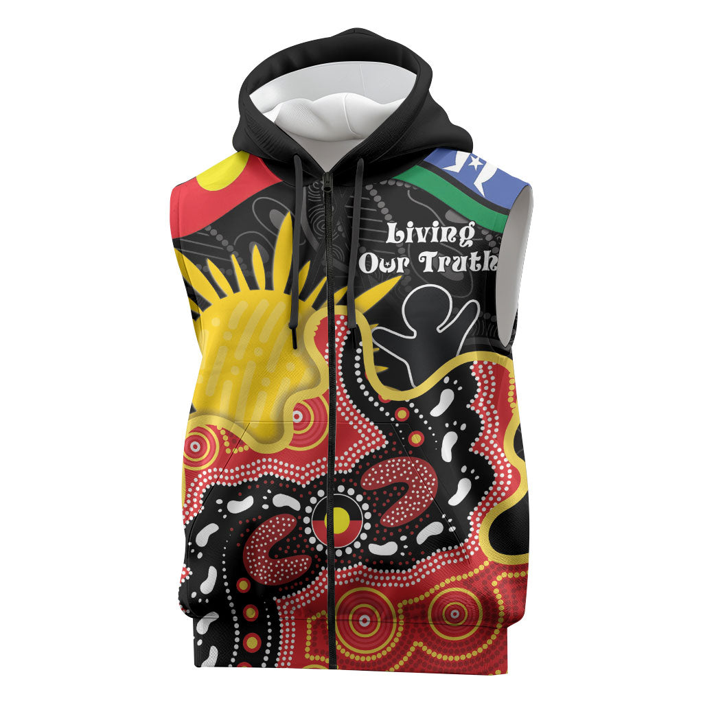 Personalised Australia Aboriginal Children's Day Sleeveless Zip Hoodie Living Our Truth Indigenous Pattern