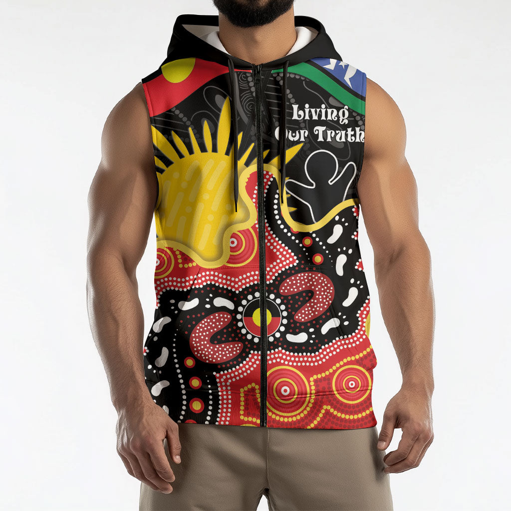 Personalised Australia Aboriginal Children's Day Sleeveless Zip Hoodie Living Our Truth Indigenous Pattern