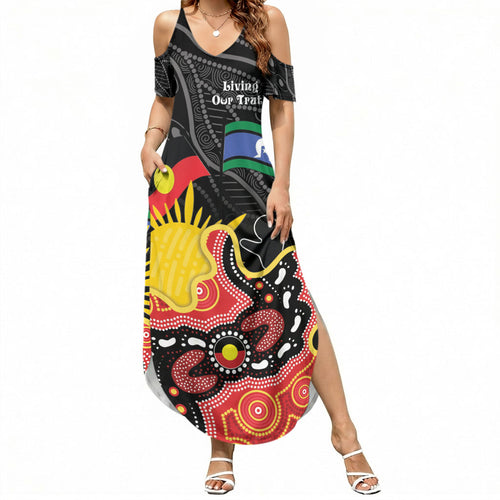 Personalised Australia Aboriginal Children's Day Summer Maxi Dress Living Our Truth Indigenous Pattern