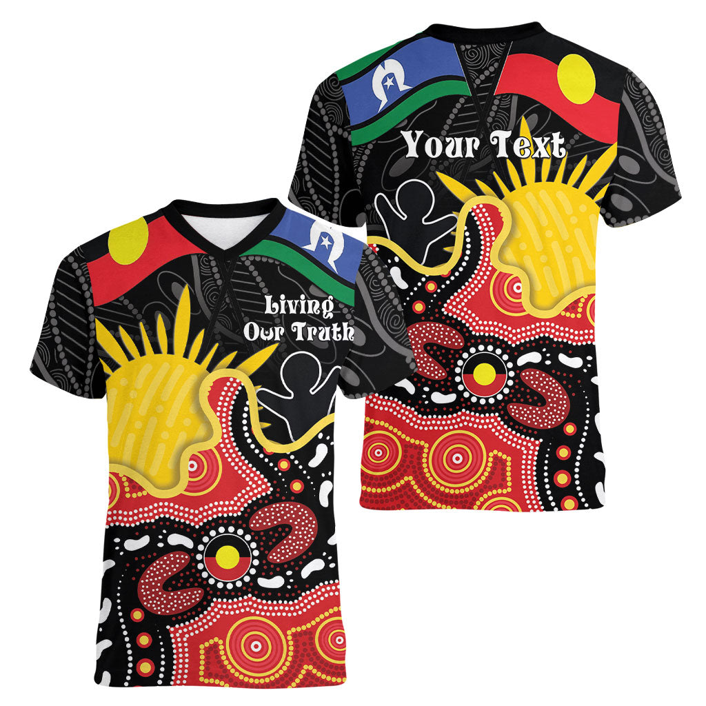 Personalised Australia Aboriginal Children's Day Women V-Neck T-Shirt Living Our Truth Indigenous Pattern