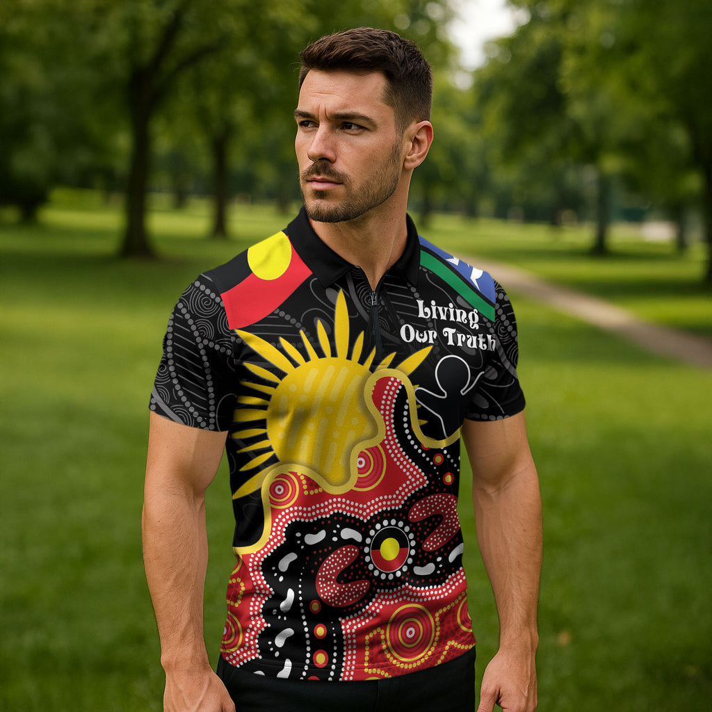Personalised Australia Aboriginal Children's Day Zipper Polo Shirt Living Our Truth Indigenous Pattern