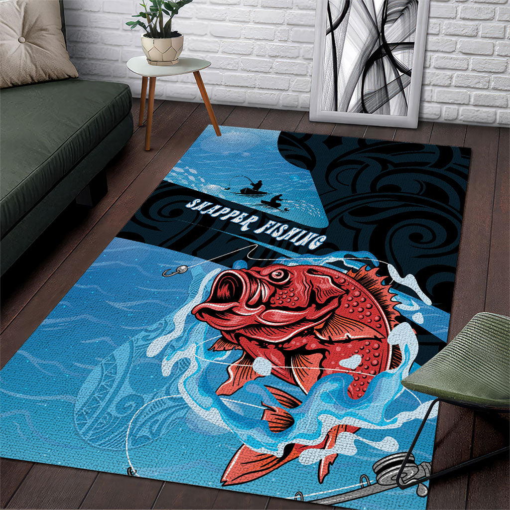 Snapper Fishing New Zealand Area Rug Tamure Fish Hook Maori Pattern