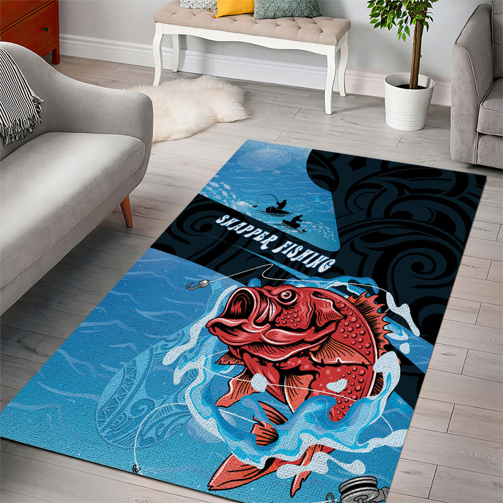 Snapper Fishing New Zealand Area Rug Tamure Fish Hook Maori Pattern